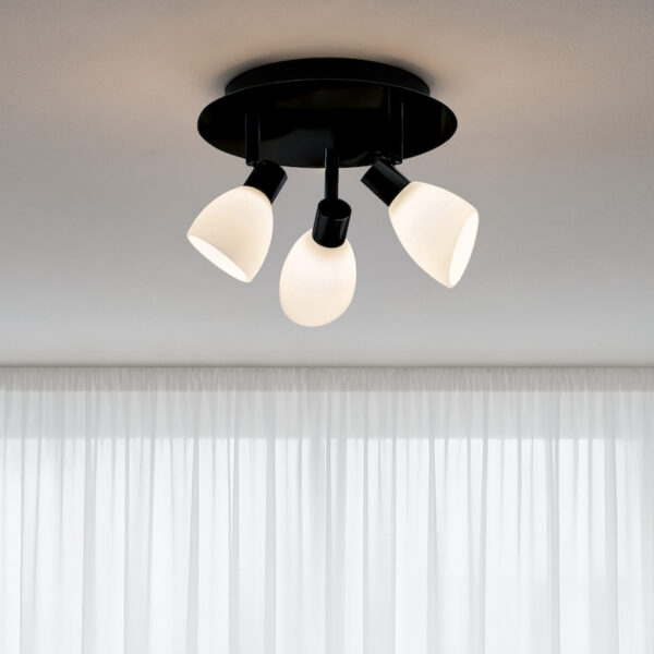 Herstal Cut 3lt Black and Opal Ceiling Lamp