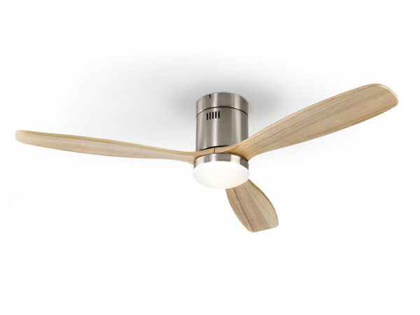 Siroco Nickel and Natural Wood Dimmable Ceiling Fan