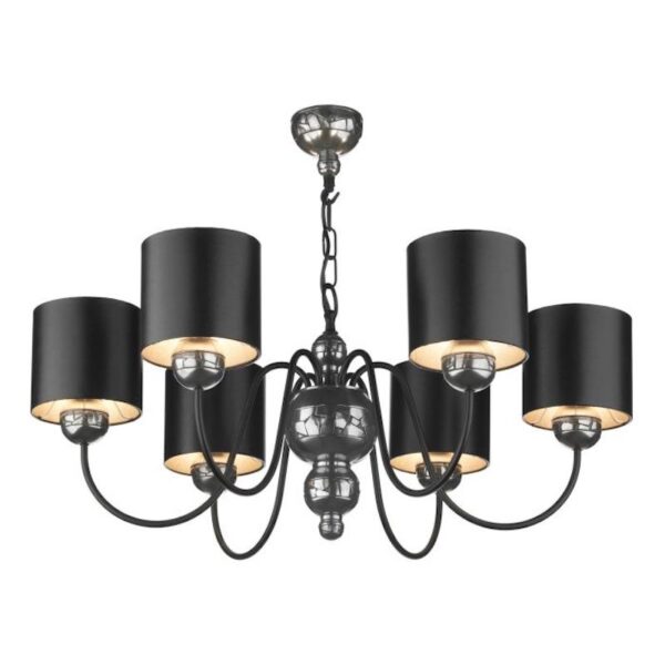 Garbo Pewter 6 Light Pendant with Black Shades
