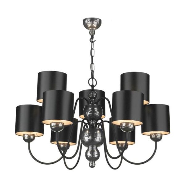 Garbo Pewter and Black 9 Light Pendant with Shades
