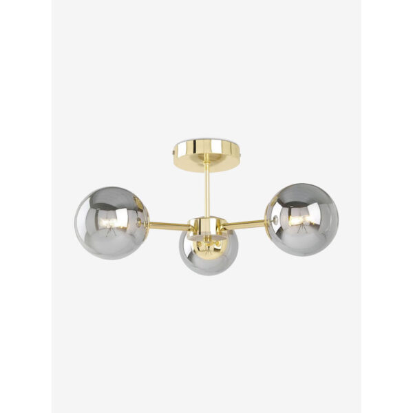 MADE.COM Brass/Smoked Glass Globe 3 Light Flush Ceiling Lamp
