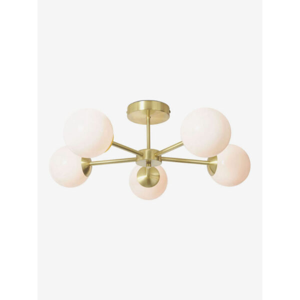 MADE.COM Brass/Opal Globe 5 Light Flush Ceiling Lamp
