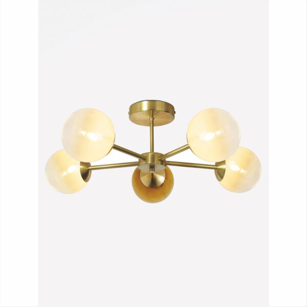 MADE.COM Brass/Green Ombre Globe 5 Light Flush Ceiling Lamp