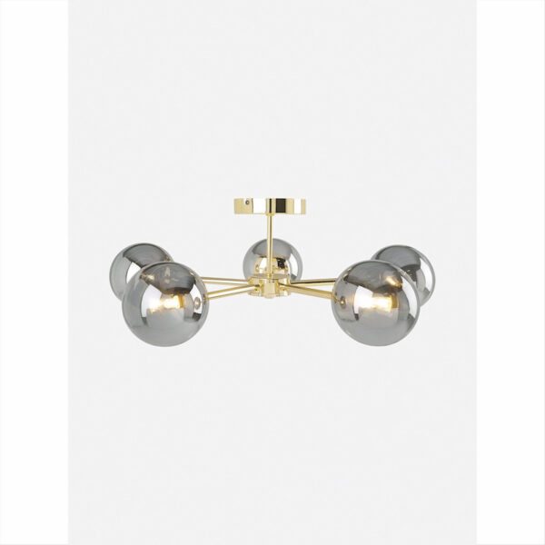 MADE.COM Brass/Smoked Glass Globe 5 Light Flush Ceiling Lamp