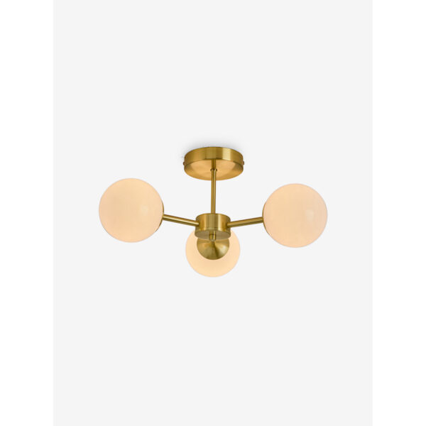 MADE.COM Brass/Opal Globe 3 Light Flush Ceiling Lamp